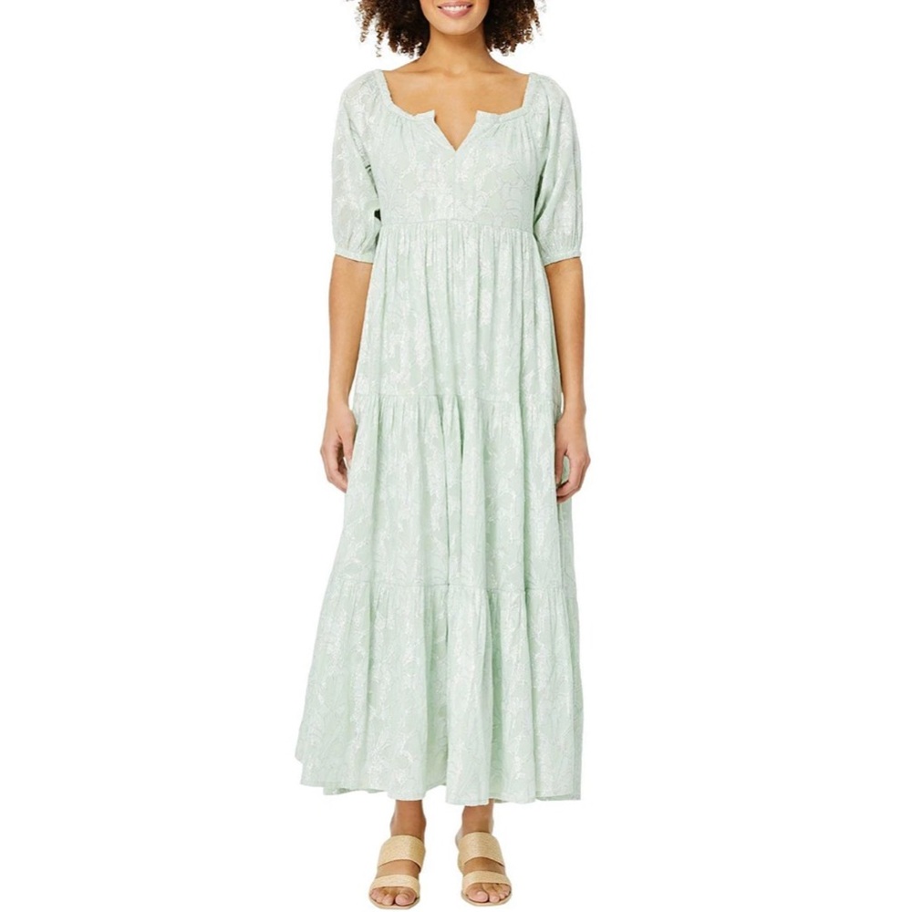 Roller Rabbit Clermont Zara Maxi Dress Mint Metallic XL NWT